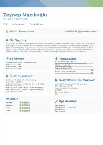 Felsefe Öğretmeni CV Örnekleri cv indir